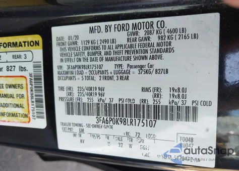 2020 Ford Fusion Titanium from USA, damaged, VIN 3FA6P0K98LR175107
